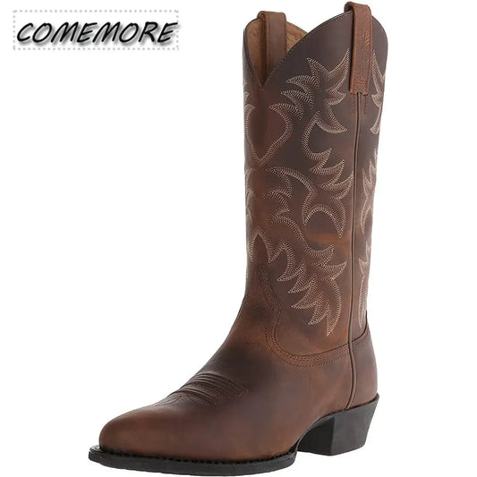 Men Mid-calf Boots Handmade Retro Western Cowboy Boots