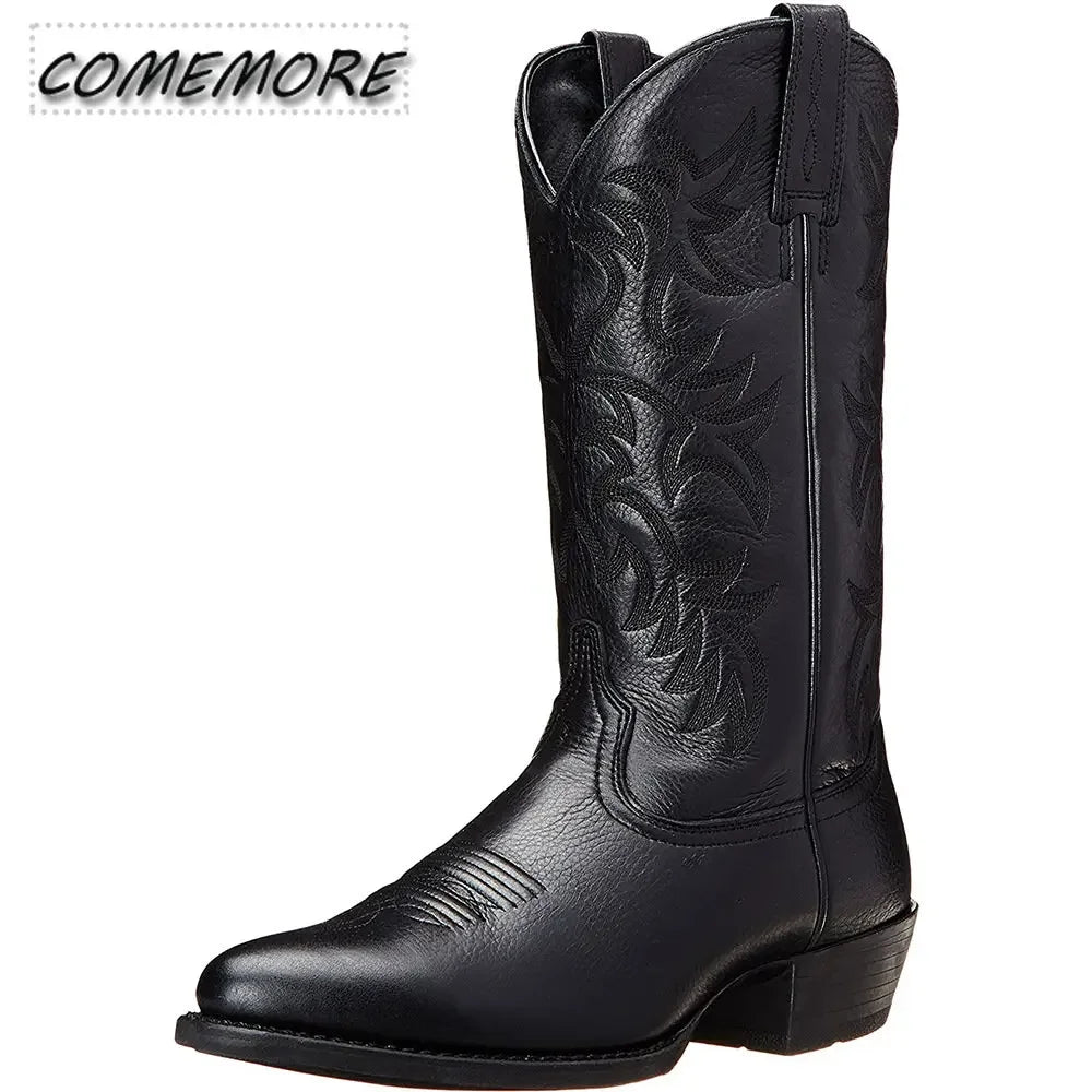 Men Mid-calf Boots Handmade Retro Western Cowboy Boots